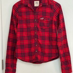 Hollister Red and Black Plaid Button Down Shirt